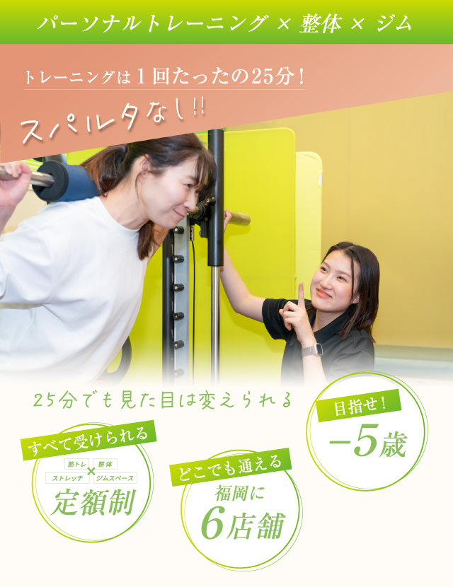 トレーニングは1回たったの25分!スパルタなし！25分でも見た目は変えられる！